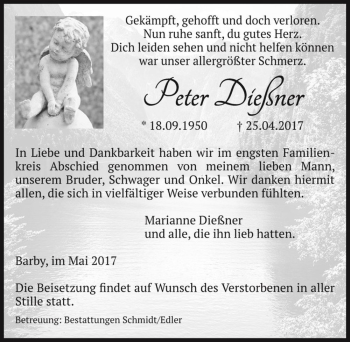 Traueranzeige von Peter Dießner  von Magdeburger Volksstimme
