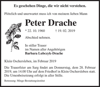 Traueranzeige von Peter Drache  von Magdeburger Volksstimme