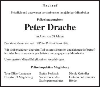 Traueranzeige von Peter Drache  von Magdeburger Volksstimme