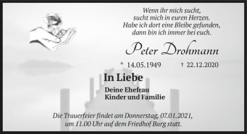 Traueranzeige von Peter Drohmann  von Magdeburger Volksstimme