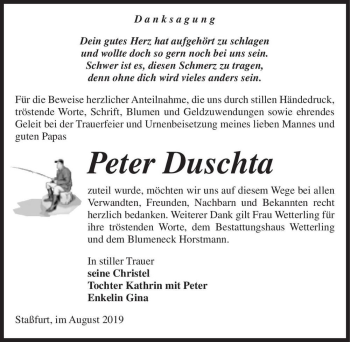 Traueranzeige von Peter Duschta  von Magdeburger Volksstimme