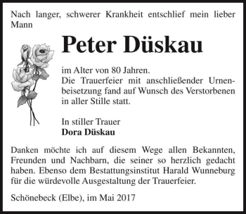 Traueranzeige von Peter Düskau  von Magdeburger Volksstimme