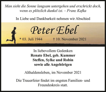 Traueranzeige von Peter Ebel  von Magdeburger Volksstimme