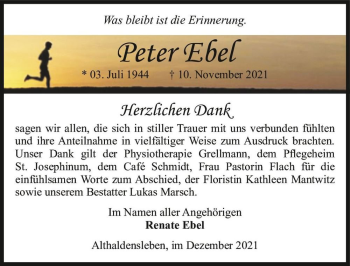 Traueranzeige von Peter Ebel  von Magdeburger Volksstimme