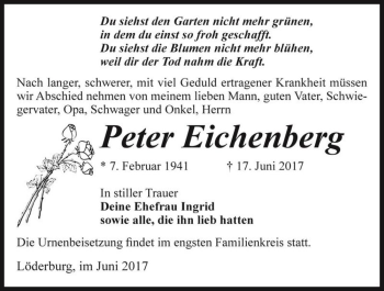 Traueranzeige von Peter Eichenberg  von Magdeburger Volksstimme