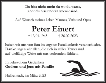Traueranzeige von Peter Einert  von Magdeburger Volksstimme