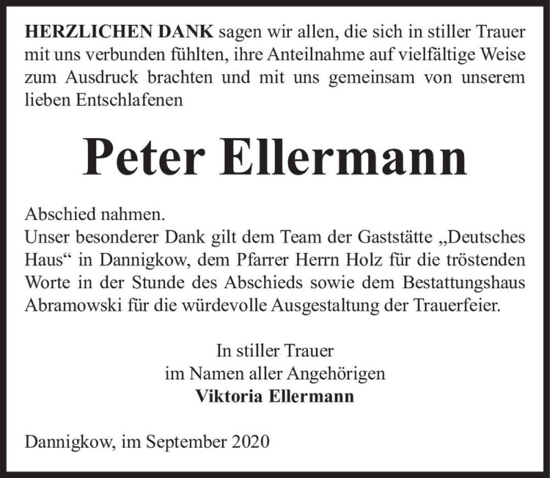  Traueranzeige für Peter Ellermann  vom 19.09.2020 aus Magdeburger Volksstimme