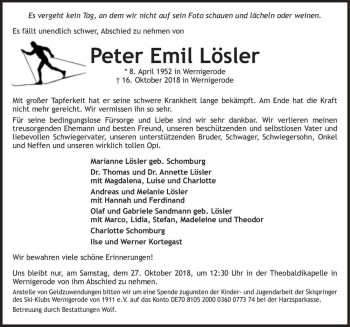 Traueranzeige von Peter Emil Lösler  von Magdeburger Volksstimme