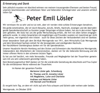 Traueranzeige von Peter Emil Lösler  von Magdeburger Volksstimme