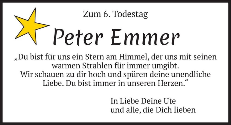  Traueranzeige für Peter Emmer  vom 10.10.2020 aus Magdeburger Volksstimme
