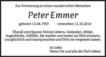Traueranzeige von Peter Emmer  von Magdeburger Volksstimme