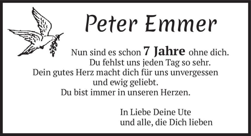  Traueranzeige für Peter Emmer  vom 09.10.2021 aus Magdeburger Volksstimme