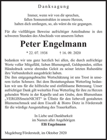 Traueranzeige von Peter Engelmann  von Magdeburger Volksstimme
