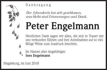 Traueranzeige von Peter Engelmann  von Magdeburger Volksstimme