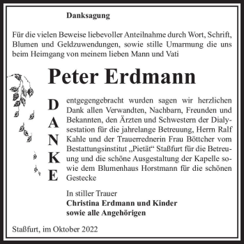 Traueranzeige von Peter Erdmann  von Magdeburger Volksstimme