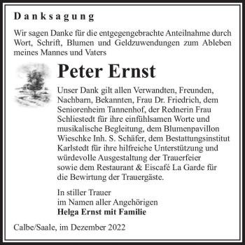 Traueranzeige von Peter Ernst  von Magdeburger Volksstimme