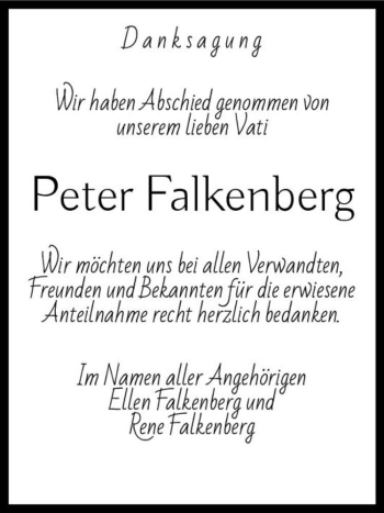 Traueranzeige von Peter Falkenberg  von Magdeburger Volksstimme