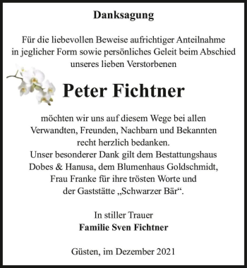 Traueranzeige von Peter Fichtner  von Magdeburger Volksstimme