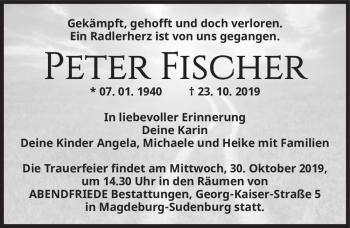 Traueranzeige von Peter Fischer  von Magdeburger Volksstimme