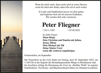 Traueranzeige von Peter Fliegner  von Magdeburger Volksstimme