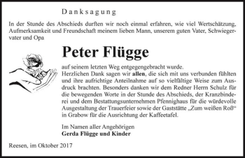 Traueranzeige von Peter Flügge  von Magdeburger Volksstimme