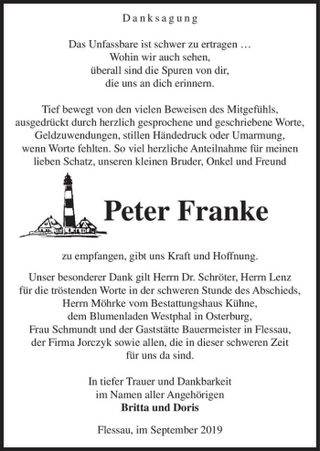 Traueranzeige von Peter Franke  von Magdeburger Volksstimme