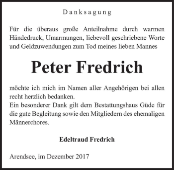 Traueranzeige von Peter Fredrich  von Magdeburger Volksstimme
