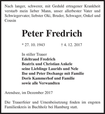 Traueranzeige von Peter Fredrich  von Magdeburger Volksstimme
