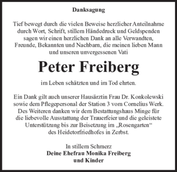 Traueranzeige von Peter Freiberg  von Magdeburger Volksstimme
