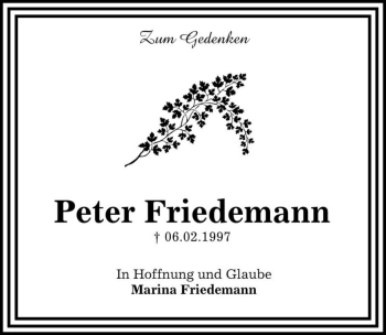 Traueranzeige von Peter Friedemann  von Magdeburger Volksstimme