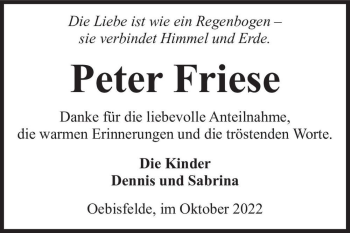 Traueranzeige von Peter Friese  von Magdeburger Volksstimme