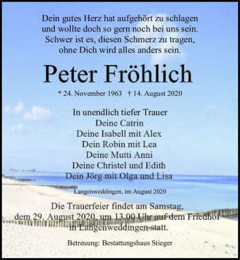 Traueranzeige von Peter Fröhlich  von Magdeburger Volksstimme