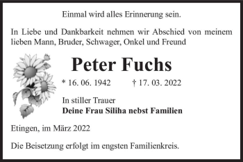 Traueranzeige von Peter Fuchs  von Magdeburger Volksstimme