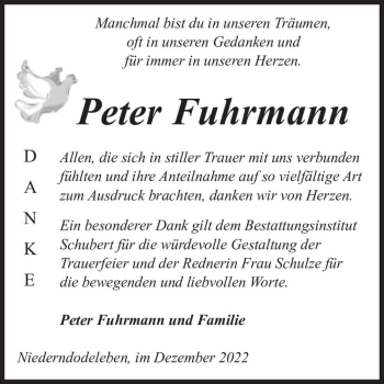 Traueranzeige von Peter Fuhrmann  von Magdeburger Volksstimme