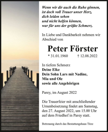 Traueranzeige von Peter Förster  von Magdeburger Volksstimme