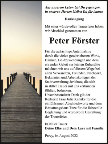 Traueranzeige von Peter Förster  von Magdeburger Volksstimme
