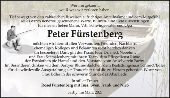Traueranzeige von Peter Fürstenberg  von Magdeburger Volksstimme