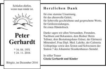 Traueranzeige von Peter Gerhardt  von Magdeburger Volksstimme