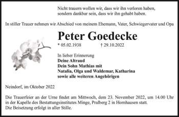 Traueranzeige von Peter Goedecke  von Magdeburger Volksstimme