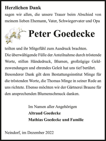 Traueranzeige von Peter Goedecke  von Magdeburger Volksstimme
