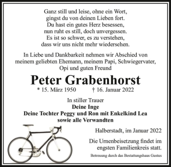 Traueranzeige von Peter Grabenhorst  von Magdeburger Volksstimme