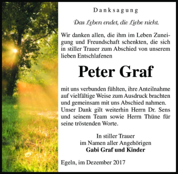 Traueranzeige von Peter Graf  von Magdeburger Volksstimme
