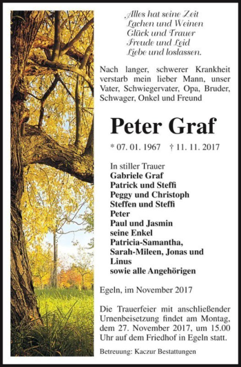 Traueranzeige von Peter Graf  von Magdeburger Volksstimme