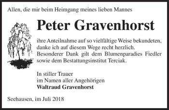 Traueranzeige von Peter Gravenhorst  von Magdeburger Volksstimme