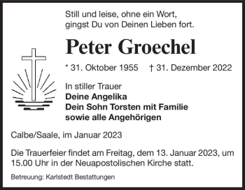Traueranzeige von Peter Groechel  von Magdeburger Volksstimme