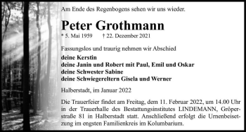 Traueranzeige von Peter Grothmann  von Magdeburger Volksstimme