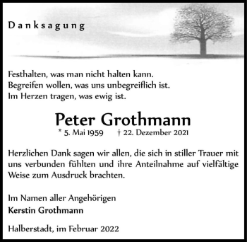 Traueranzeige von Peter Grothmann  von Magdeburger Volksstimme