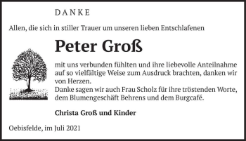 Traueranzeige von Peter Groß  von Magdeburger Volksstimme