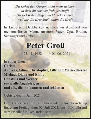 Traueranzeige von Peter Groß  von Magdeburger Volksstimme