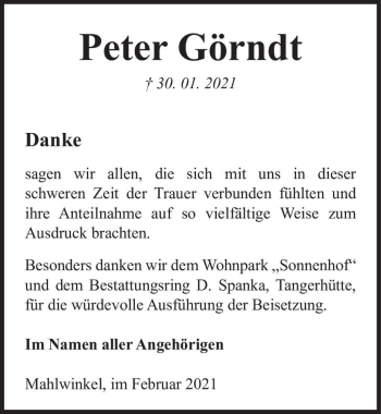 Traueranzeige von Peter Görndt  von Magdeburger Volksstimme